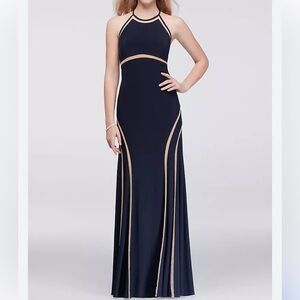 Xscape black fit & flare prom dress w mesh cutouts size 2